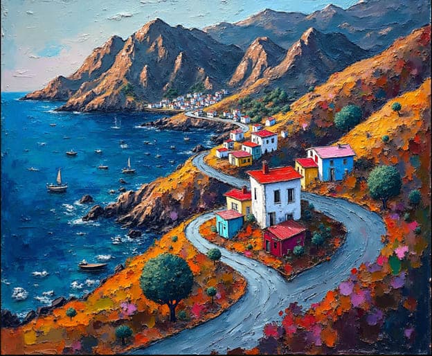 Coastal Mountain Village Winding Road Autumn