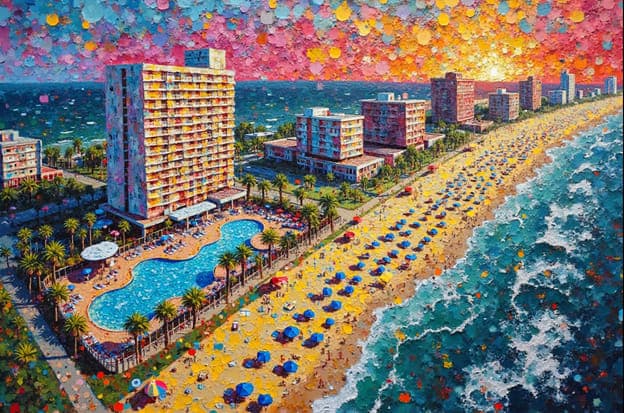 Aerial Beach Resort Hotel Umbrellas Impasto