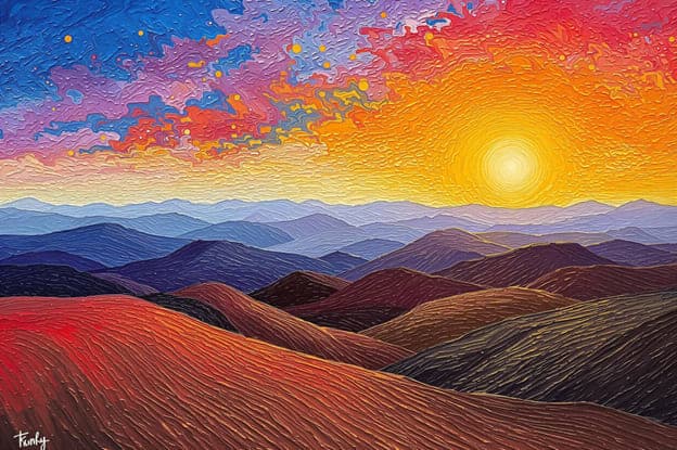 Impasto Rolling Hills Sunset Swirl Sky