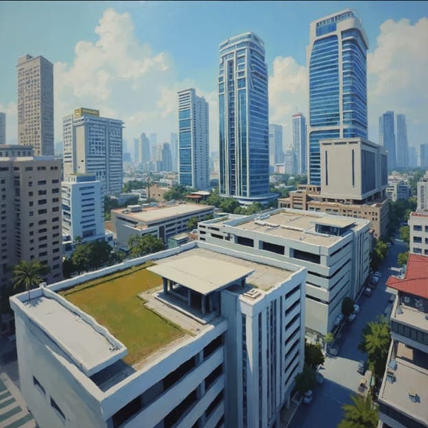 City Skyline Rooftop Garden Aerial