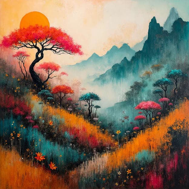 Autumn Tree Mountain Valley Mystical
