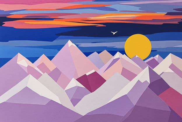 Geometric Mountains Sunset Bird Pink Purple