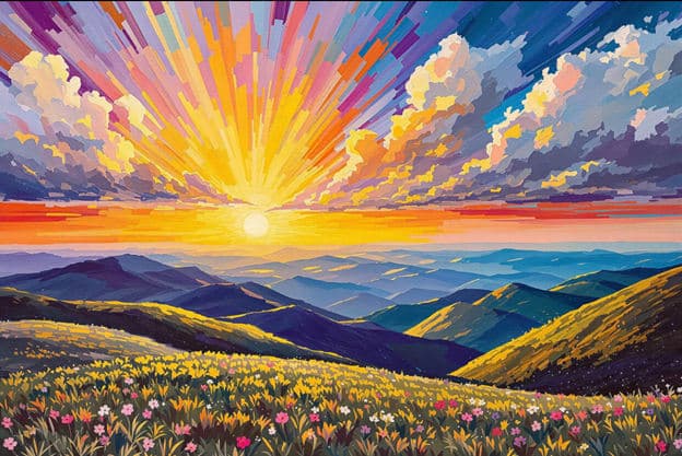 Impasto Sunrise Wildflower Hills Rays