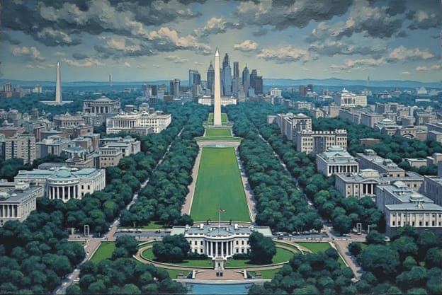 Washington Monument Mall Aerial Cloudy