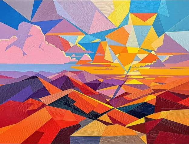 Geometric Cubist Desert Canyon Sunset