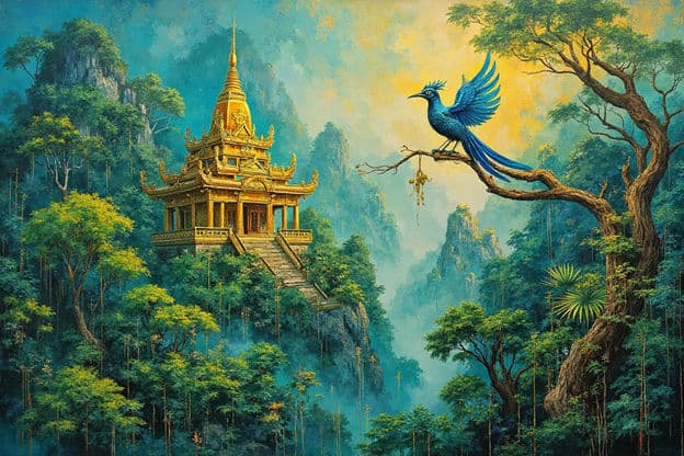 Golden Temple Forest Peacock Mystical