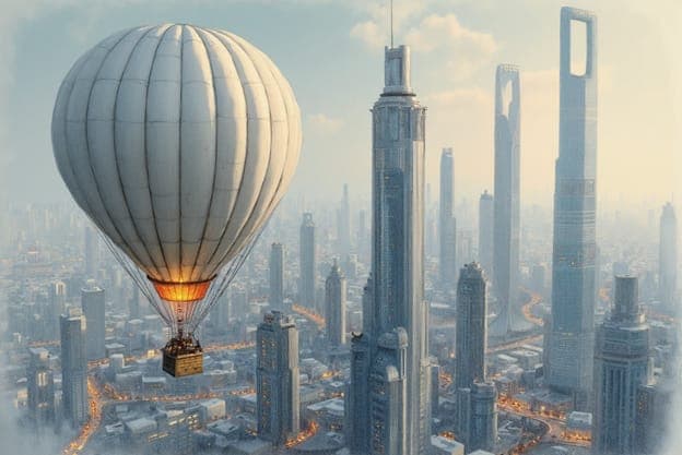 Hot Air Balloon City Skyline Pencil Sketch 2