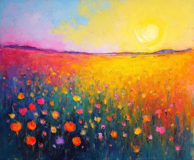 Impasto Wildflower Field Sunset Sun