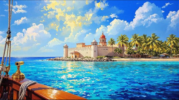 Coastal Castle Fortress Boat Deck Palms