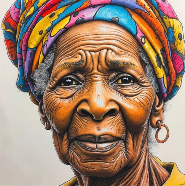 Elder Portrait Colorful Headwrap Pencil