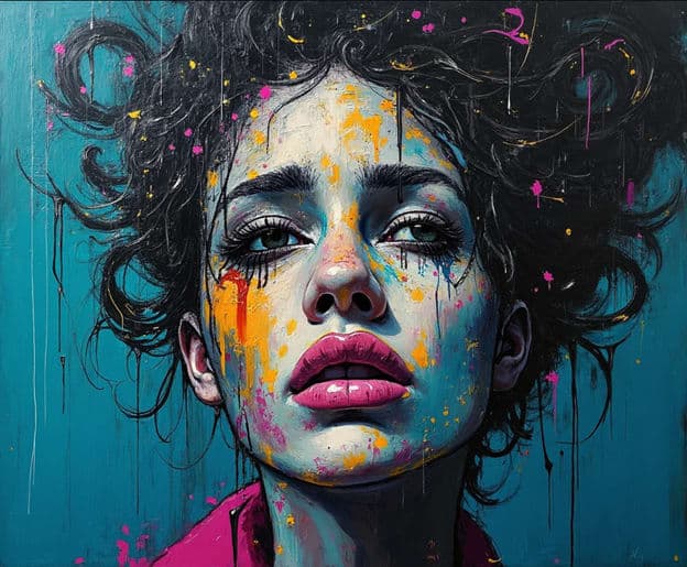 Abstract Graffiti Face Teal Splatter