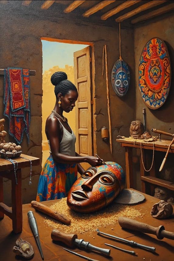 Woman Carving Wooden Mask Workshop
