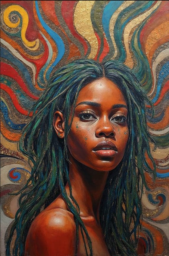 Rainbow Swirl Locs Portrait Colorful Orbs