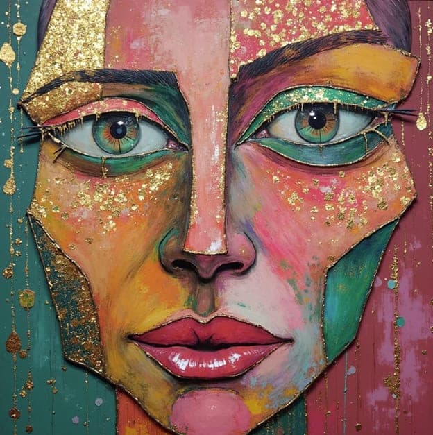 Cubist Jeweled Face Portrait Colorblock