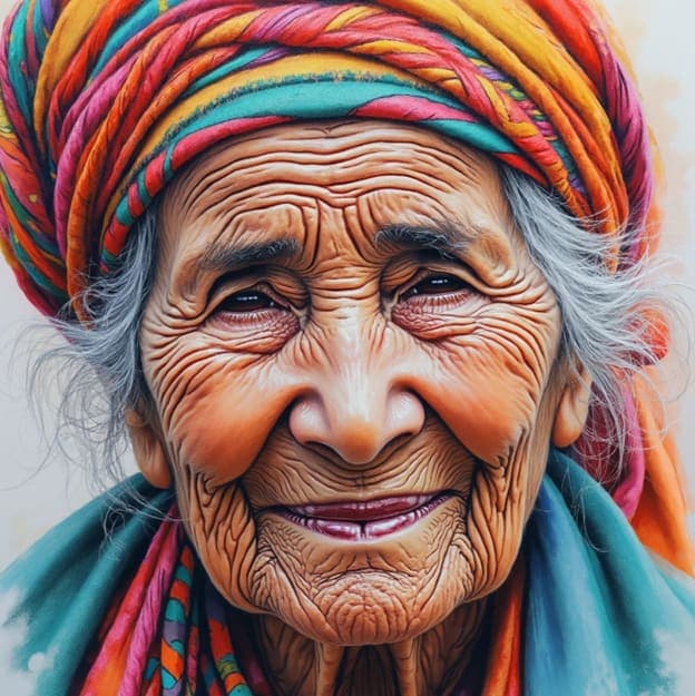 Elder Portrait Rainbow Stripe Headwrap Pencil