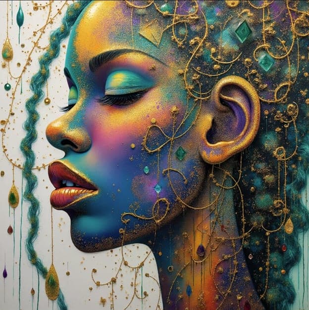 Gem Crown Face Teal Purple Diamond Portrait
