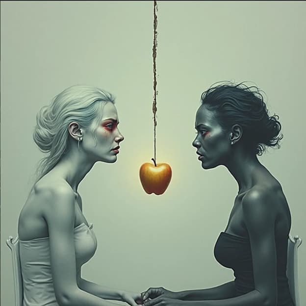 Two Women Glowing Apple Muted Profile Portrait