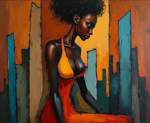Profile Portrait Orange Dress City Skyline Silhouette