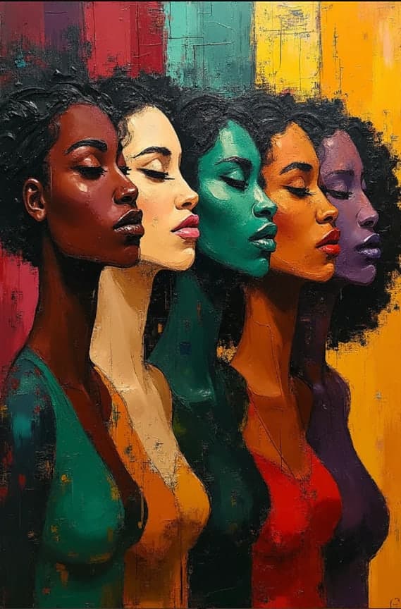 Five Women Profile Portrait Rainbow Colorblock