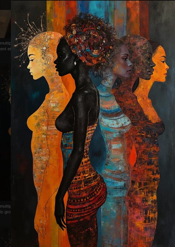 Five Women Nude Profile Textured Warm Colorblock