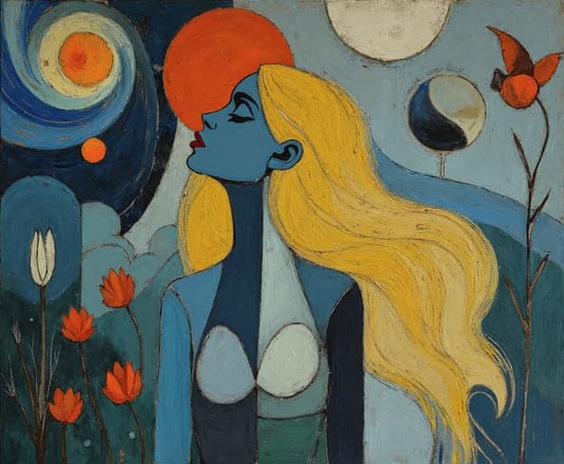 Blue Skin Woman Profile Blonde Hair Celestial
