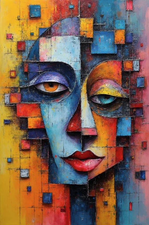 Mondrian Block Face Cubist Colorful Portrait