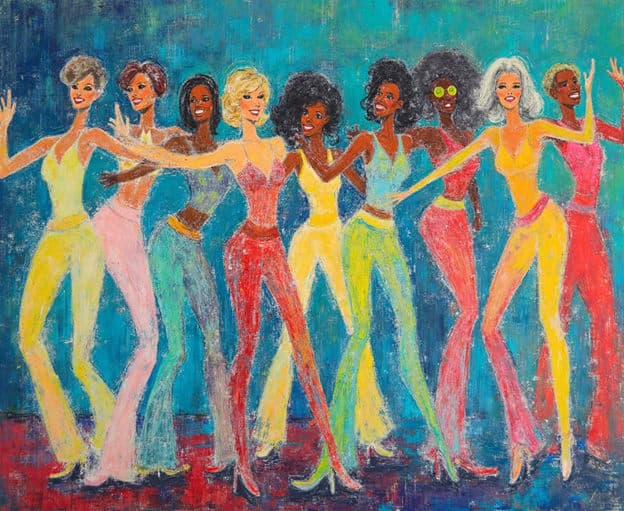 Nine Women Disco Dance Colorful Jumpsuits