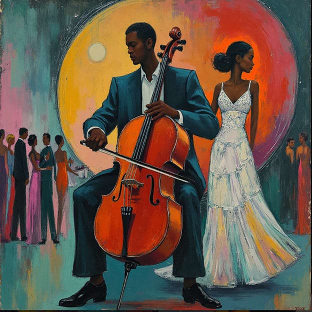Cellist Woman White Dress Yinyang Circle
