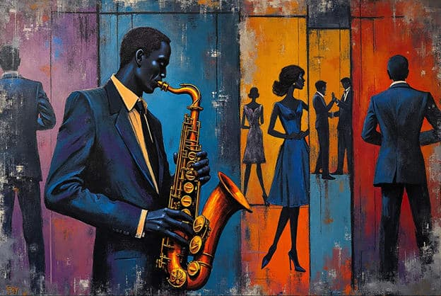 Saxophonist Silhouettes Colorful Panels