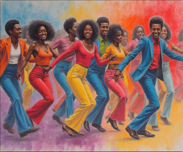 Disco Dancers Colorful 70s Afros