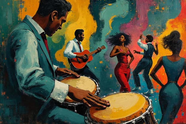 Congas Player Guitarist Dancers Colorful