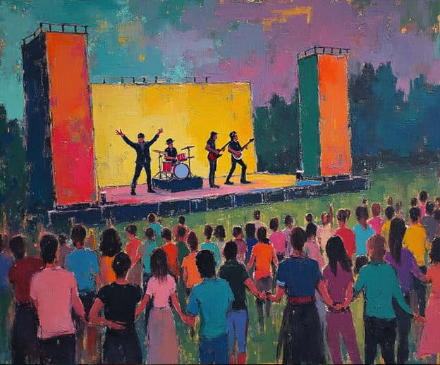 Band Stage Crowd Holding Hands Colorful