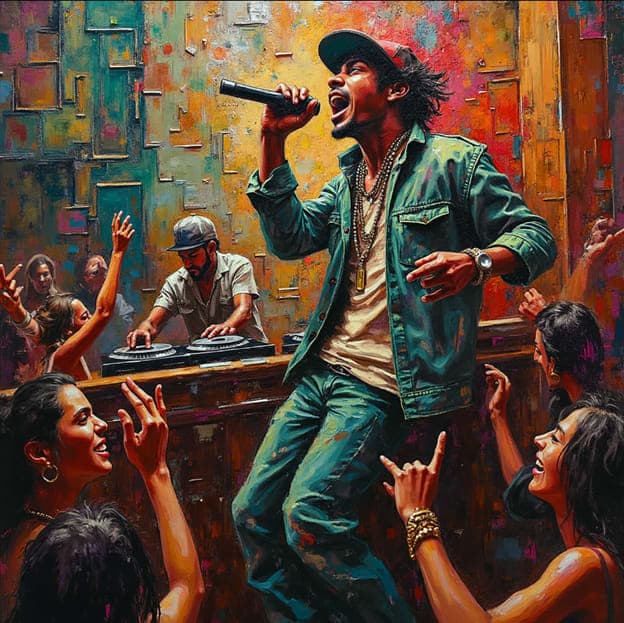 Rapper Singing Mic Dj Crowd Colorful