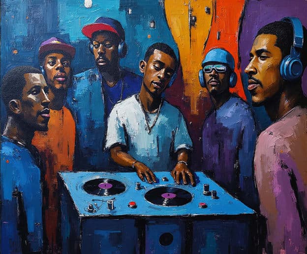 Hiphop Group Headphones Turntable