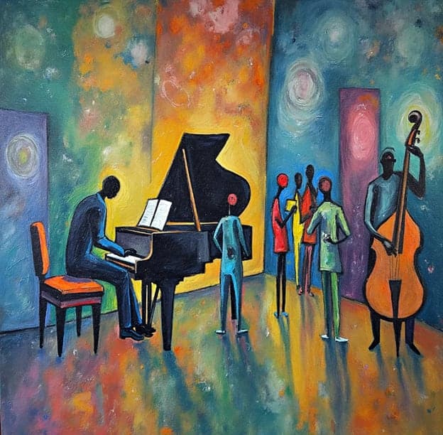 Cubist Pianist Bassist Figures