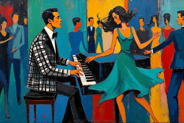 Pianist Woman Dancing Teal Dress
