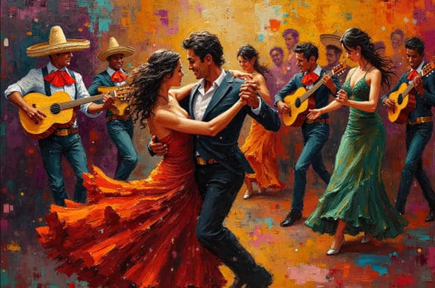 Mariachi Flamenco Dancers Red Green Dress