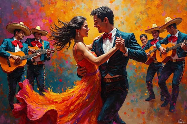 Flamenco Couple Mariachi Sombreros