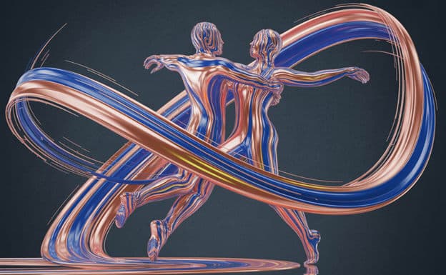 Abstract Chrome Dancers Ribbon Blue Copper