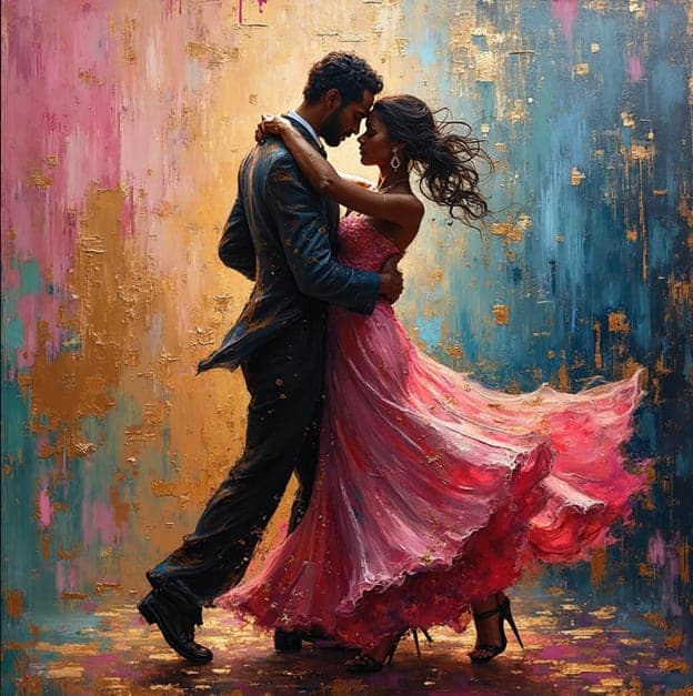 Ballroom Couple Pink Dress Gold Painterly