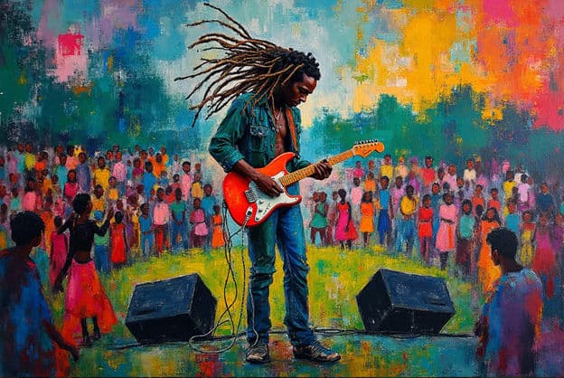 Reggae Guitarist Dreadlocks Crowd Children