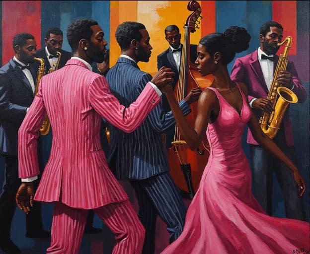 Jazz Sextet Pink Suit Dress Saxophonists