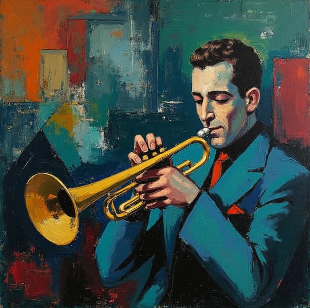 Trumpeter Teal Suit Solo Abstract