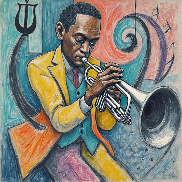 Trumpeter Yellow Suit Sketch Pastel