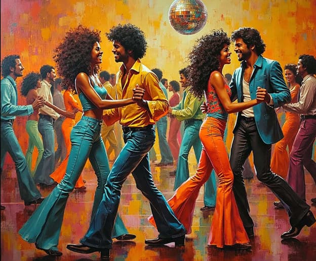 Seventies Disco Dancers Two Couples Ball
