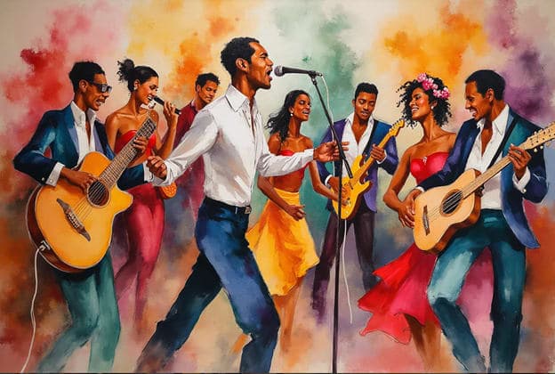 Singer Guitarists Dancers Group Painterly
