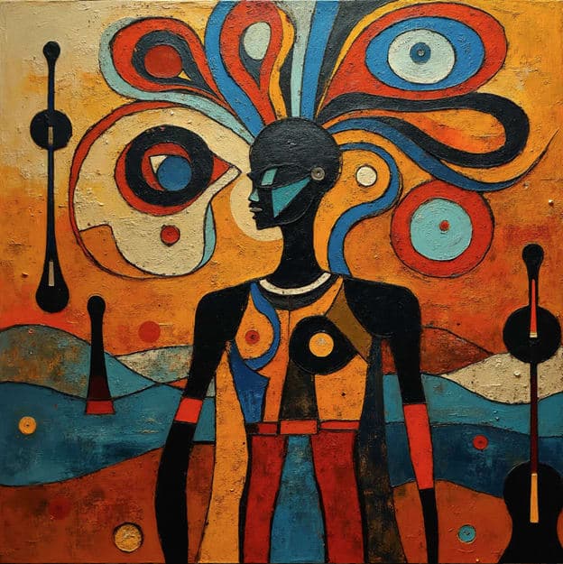 Tribal Warrior Swirl Headdress Orange Abstract