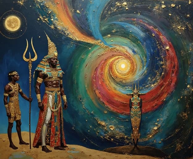 Pharaoh King Trident Cosmic Swirl Portal