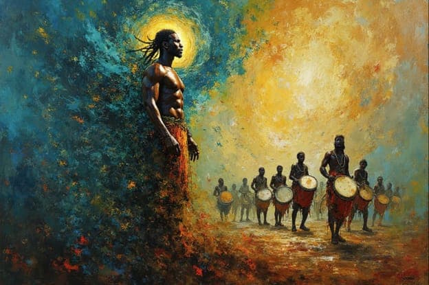 Dreadlocked Man Halo Drummers Line