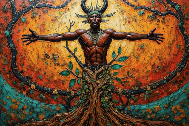 Rooted Tree Man Crown Outstretched Arms